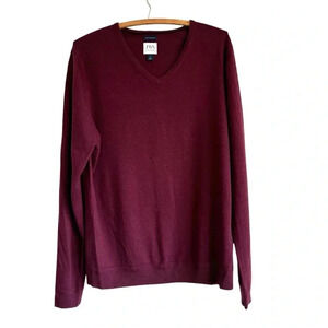 JWN 100% Italian Merino V Neck Men’s Sweater/Jumper Burgundy Size Large